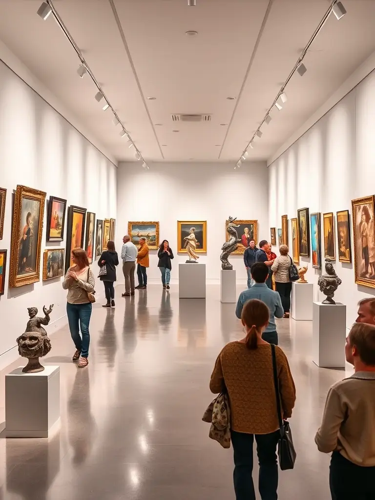 A photograph of an inclusive art exhibition featuring works by artists of all abilities and backgrounds, highlighting the fostering of inclusive environments.