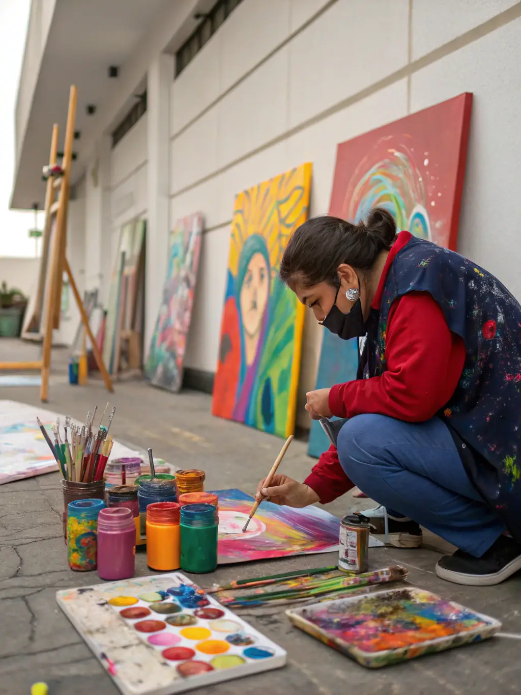 A close-up shot of an individual deeply engrossed in creating a piece of art, showcasing the encouragement of individual creative expression and skill development.